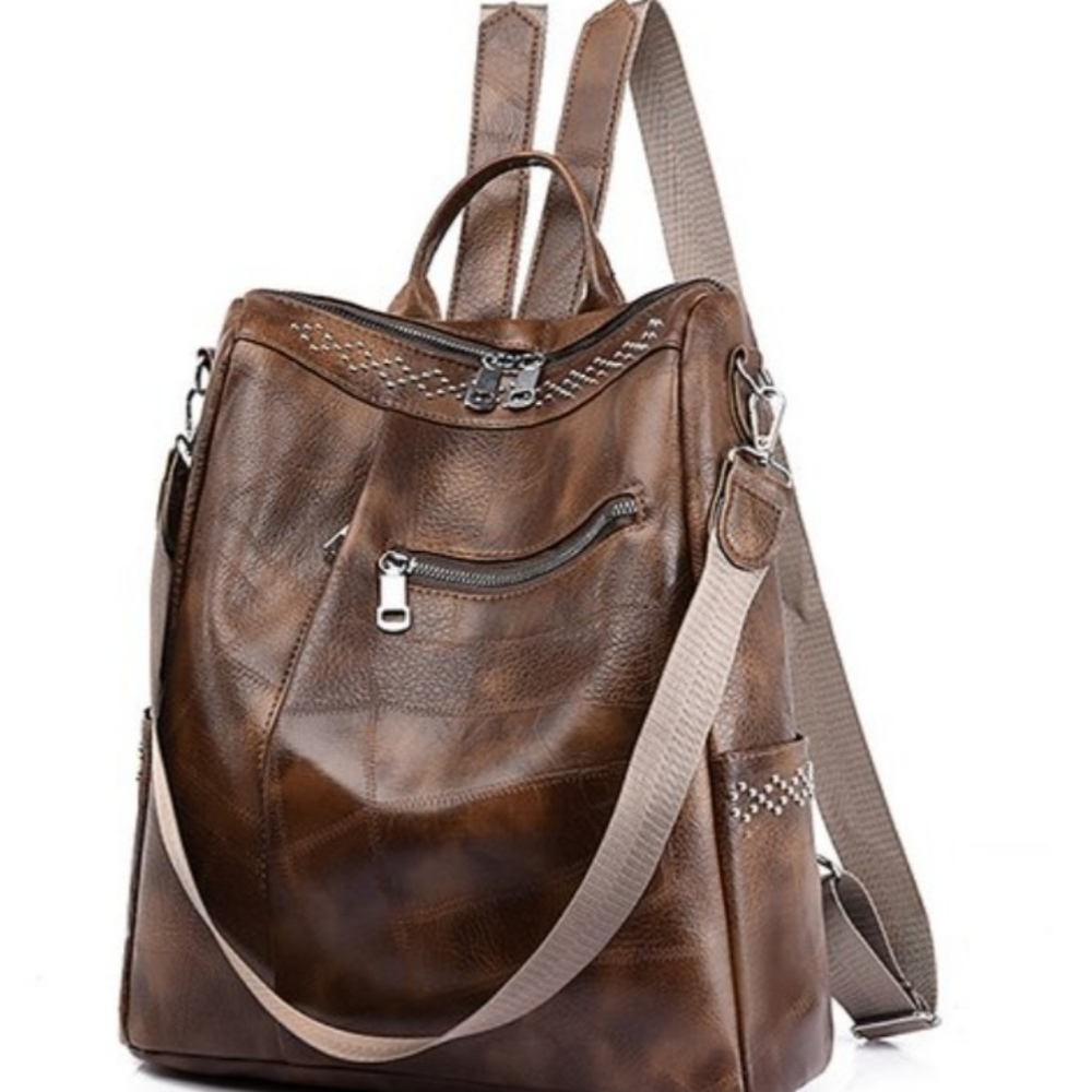 Backpack purse Vegan leather purse Bag Zipper front Cognac color JELLY Y…